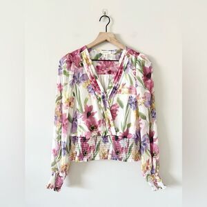 Tamara H Faux Wrap Long Sleeve Blouse on Multi Floral Size M